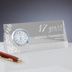 Personalized Retirement Crystal Glass Desk Clock