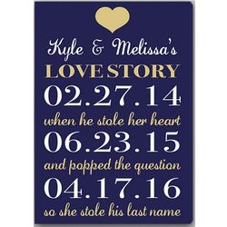 Our Love Story with 3 Dates Personalized Navy 18" Canvas Print