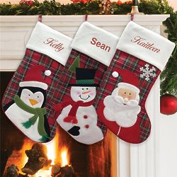 Personalized Plaid Christmas Stocking with Character