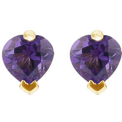 Amethyst Heart Shaped Studs in 14K Yellow Gold