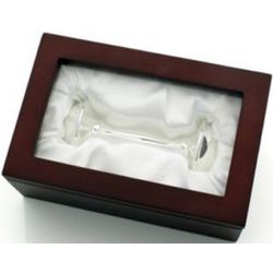 Baby's Silver-Plated Dumbbell Rattle in Rosewood Box