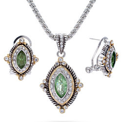 Victorian Style Peridot CZ Necklace and Earring Set