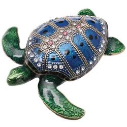 Sea Turtle Crystal-Detailed Enamel Trinket Box