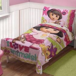 Dora the Explorer I Love Animals Pink Toddler Bedding