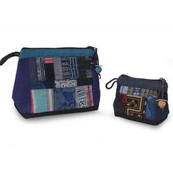 Ethnic Blue Cotton And Hemp Cosmetic Bags