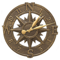 French Bronze Compass Rose Outdoor Wall Clock