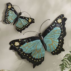 2 Richly Painted Metal Butterflies Wall Art