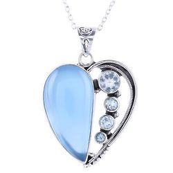 Blue Heart Chalcedony and Blue Topaz Pendant Necklace