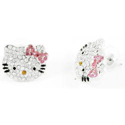 Kitty Rhinestone Earrings with Hot Pink Bow