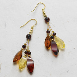 Gold-Plated Amber Flower Earrings