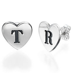 Personalized Initial Sterling Silver Heart Earrings