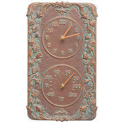 Copper Acanthus Outdoor Dual Clock and Thermometer