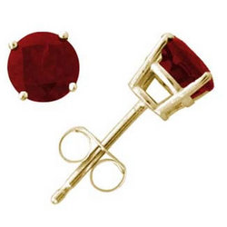 Round Ruby Earrings Set in 14k Yellow Gold