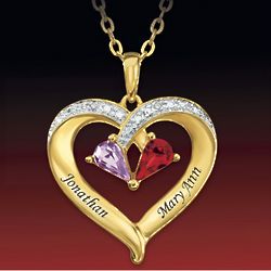 Personalized Birthstone and Diamond Heart Pendant