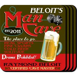Man Cave Personalized Coaster Set
