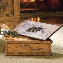 Wooden Fireside Box with Pine Cone Details