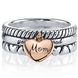 Mom You Are Loved Faux Stack Ring in Sterling Silver & Gold