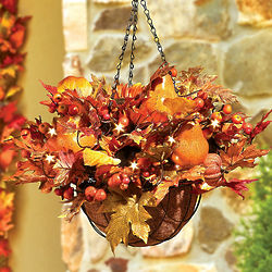 Autumn Harvest 20" Pre-Lit Hanging Basket