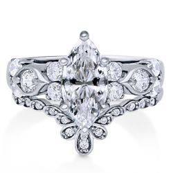 Sterling Silver Marquise CZ Solitaire Ring Set