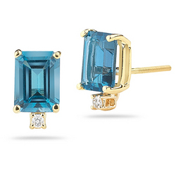 London Blue Topaz and Diamond Stud Earrings in 14K Gold