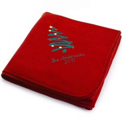 Holiday Tree Red Fleece Blanket