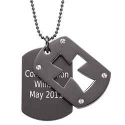 Black Stainless Steel Double Dog Tag Engraved Cross Necklace
