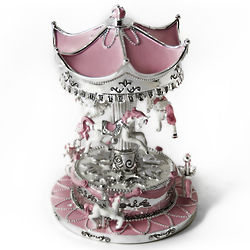 Sparkling Silver and Pink Animated Musical Carousel