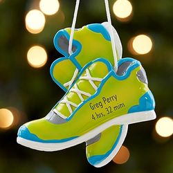 Personalized Marathon Running Shoes Christmas Ornament in Green