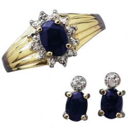 Sapphire & Diamond Vermeil Ring with Clip Earrings