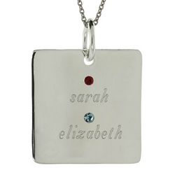 Close to the Heart 2 Stone Sterling Silver Square Tag Pendant