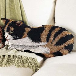 Cotton Jacquard Woven Tapestry Calico Cat Throw Pillow