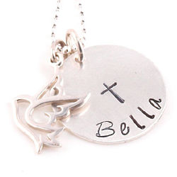 Personalized Dove and Cross Hand Stamped Necklace