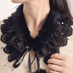 Black Rabbit Fur and Lace Collar