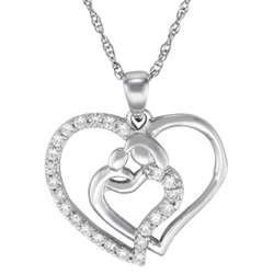 Sterling Silver Mother's Embrace Cubic Zirconia Heart Necklace