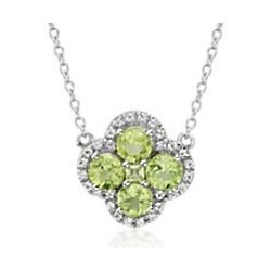 Peridot Halo Clover Necklace in Sterling Silver
