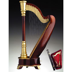 Grand Brown Harp Music Box