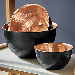 3 Black with Copper Interior Mixing Bowls