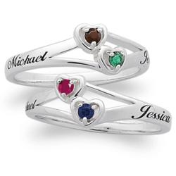 Sterling Silver Couple's Name & Birthstone Heart Ring
