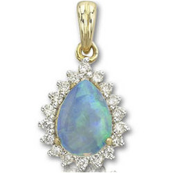 14k Yellow Gold Pear Shaped Opal and Diamond Pendant