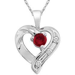 Sterling Silver Ruby and Diamond Heart Pendant