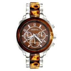 Designer Inspired Silver and Tortoise Shell Fashion Watch