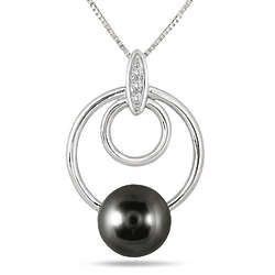 8MM Natural Freshwater Black Pearl and White Topaz Pendant
