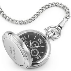 Engravable Black Three Dial Pocket Watch