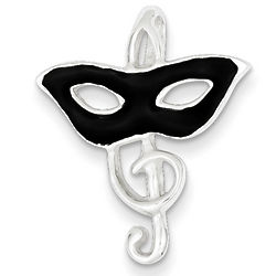 Sterling Silver Enameled Mask and Treble Clef Pendant
