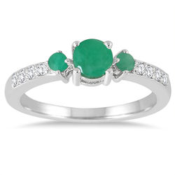 3-Stone Emerald and White Topaz Ring in Sterling Silver