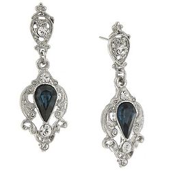Downton Abbey Style Blue and Silver Drop Earrings