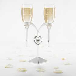Wedding Toasting Flutes and Silver Flute Holder