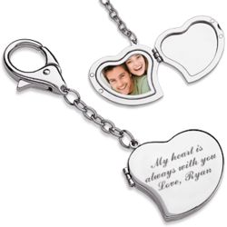 Large Heart Photo Locket Engraved Key Chain