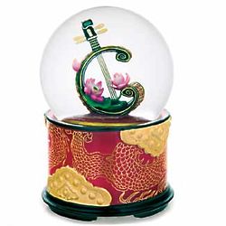 Moon Lute with Lotus Musical Water Snow Globe