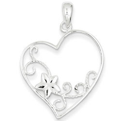 Sterling Silver Flower Heart Pendant